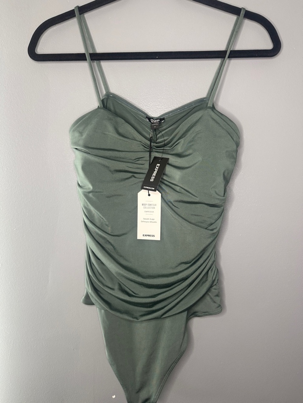 Express Body Contour Compression Ruched Bodysuit with Bra Cups in Pink